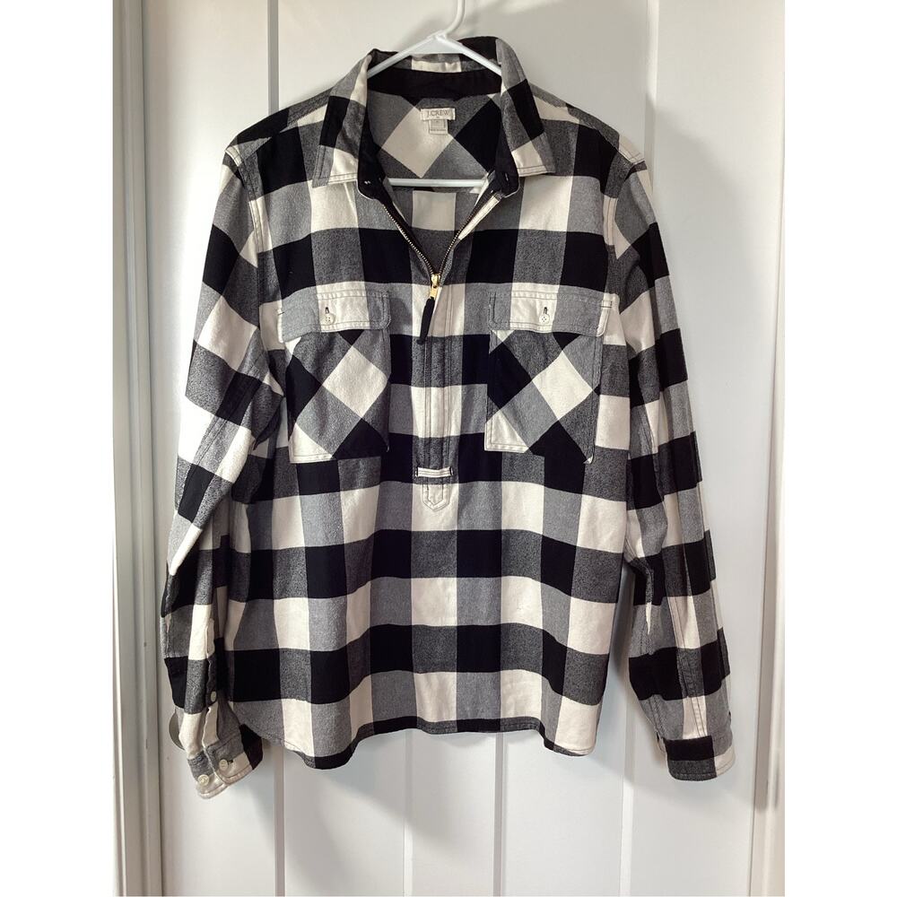 J.Crew Buffalo Plaid Flannel Half Zip Pullover Shirt Jacket Black White Size XL - Picture 2 of 10